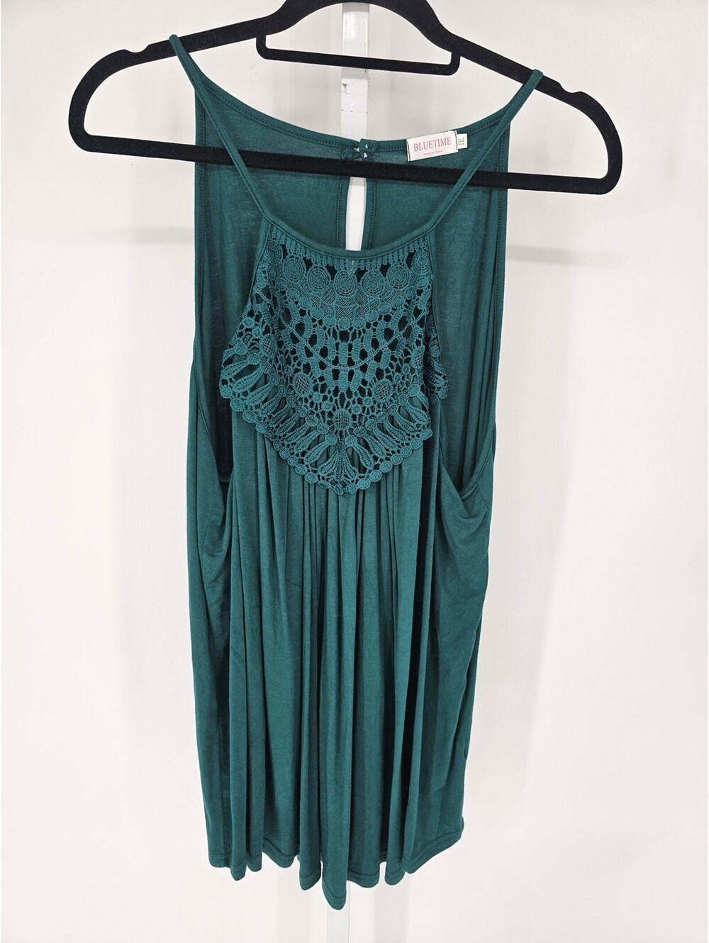 Bluetime Womens Sz XXL Sleeveless Blouse Dark Teal Boho Crochet Front Tank Top